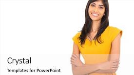  Presentation with indian woman - Beautiful presentation theme featuring half plain - pretty indian woman with arms backdrop and a white colored foreground