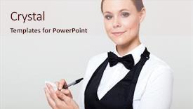  Presentation with waitress - Cool new presentation with half plain - pretty waitress taking orders isolated backdrop and a lemonade colored foreground