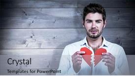  Presentation with bleached - Colorful presentation design enhanced with half plain - sad man holding heart halves backdrop and a light blue colored foreground