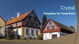  Presentation with czech republic - Slide deck having half-timbered-farmhouse-folk-architecture background and a ocean colored foreground
