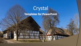  Presentation with czech republic - Presentation design having half-timbered-farmhouse-folk-architecture background and a teal colored foreground