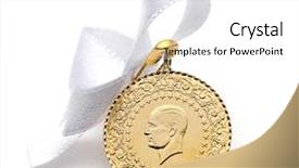  Presentation with turkish - Cool new PPT layouts with half turkish gold coin back view with white ribbon isolated on white background backdrop and a white colored foreground