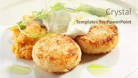  Presentation with flatfish - Beautiful slides featuring halibut-cutlets-or-fish-cakes backdrop and a soft green colored foreground