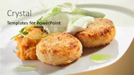  Presentation with flatfish - Slides consisting of halibut-cutlets-or-fish-cakes background and a soft green colored foreground