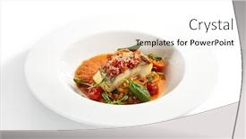  Presentation with main course - Cool new presentation theme with halibut-steak-in-crispy-breading backdrop and a white colored foreground