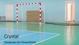  Presentation with handball sport - Audience pleasing slide deck consisting of hall for soccer or handball backdrop and a light blue colored foreground