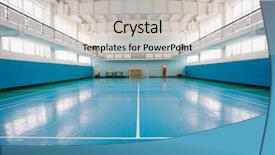  Presentation with handball sport - Audience pleasing PPT theme consisting of hall for soccer or handball backdrop and a light gray colored foreground