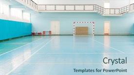  Presentation with handball sport - Slide set enhanced with hall for soccer or handball background and a light blue colored foreground