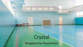  Presentation with handball sport - Audience pleasing PPT theme consisting of hall for soccer or handball backdrop and a seafoam green colored foreground