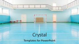  Presentation with handball sport - Colorful presentation design enhanced with hall for soccer or handball backdrop and a light blue colored foreground
