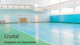  Presentation with handball sport - Audience pleasing presentation design consisting of hall for soccer or handball backdrop and a seafoam green colored foreground