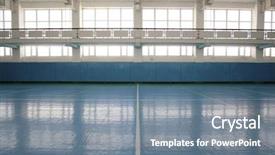  Presentation with handball sport - PPT theme enhanced with hall for soccer or handball background and a gray colored foreground