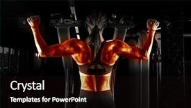  Presentation with fitness - PPT theme featuring inflamation - muscular woman in fitness hall background and a wine colored foreground