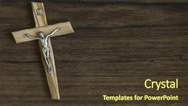  Presentation with catholic - Slides enhanced with hallenluja - catholic cross on a wooden background and a tawny brown colored foreground