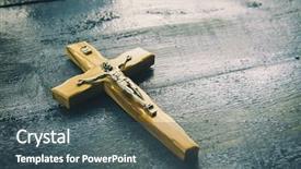  Presentation with catholic - Theme enhanced with hallenluja - catholic cross on a wooden background and a ocean colored foreground