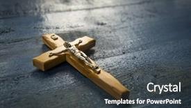  Presentation with catholic - Slide deck enhanced with hallenluja - catholic cross on a wooden background and a dark gray colored foreground
