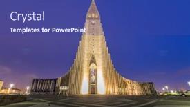  Presentation with christian sunset religious - Theme with cathedral reykjavik iceland at sunset background and a ocean colored foreground