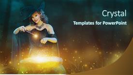  Presentation with magic wand - Presentation design enhanced with halloween-a-beautiful-young-witch background and a tawny brown colored foreground
