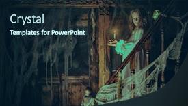  Presentation with ghost - Amazing presentation design having halloween a ghost girl in a nightgown wanders through the old house at night backdrop and a wine colored foreground