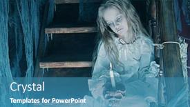  Presentation with old house - PPT layouts featuring halloween-a-ghost-girl background and a teal colored foreground