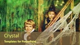  Presentation with celebrate - Presentation design enhanced with halloween adventures cute little children in carnival costumes celebrate halloween in the old castle background and a tawny brown colored foreground