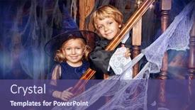  Presentation with carnival - Colorful PPT theme enhanced with halloween adventures cute little children in carnival costumes celebrate halloween in the old castle backdrop and a violet colored foreground