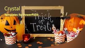  Presentation with burning paper - Slide set consisting of halloween-and-holiday-decorations-concept background and a tawny brown colored foreground