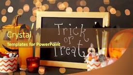  Presentation with burning paper - Colorful PPT theme enhanced with halloween-and-holiday-decorations-concept backdrop and a tawny brown colored foreground