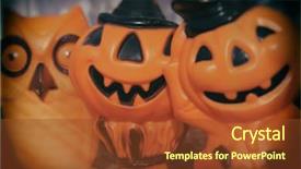  Presentation with vintage retro - PPT theme consisting of halloween blowmold lights pumpkin scarecrow background and a tawny brown colored foreground