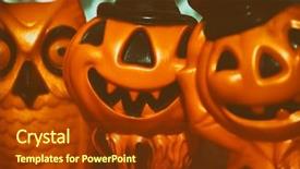  Presentation with vintage retro - Slide deck with halloween blowmold lights pumpkin scarecrow background and a tawny brown colored foreground