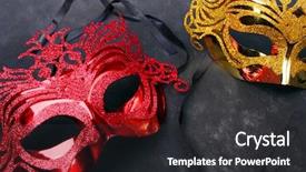  Presentation with masquerade mask - Beautiful presentation theme featuring halloween brochures and advertisements unauthorized backdrop and a dark gray colored foreground
