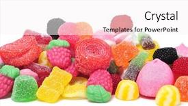  Presentation with halloween candy - Beautiful theme featuring halloween candy - pile of candies backdrop and a sky blue colored foreground