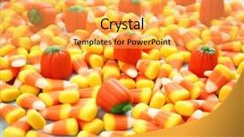  Presentation with closeup of halloween cupcake - Presentation design featuring halloween candy assorti - colorful halloween candies closeup background and a yellow colored foreground