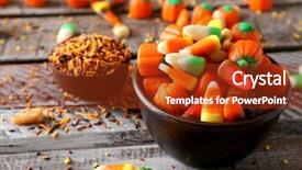  Presentation with halloween candy assorti - PPT layouts featuring halloween concept colourful candies background and a tawny brown colored foreground