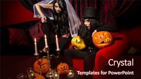  Presentation with vampire - Theme with halloween concept sexy ladies vampire with halloween pumpkins over red background background and a wine colored foreground