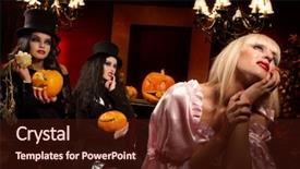  Presentation with vampire - PPT theme with halloween concept sexy ladies vampire with halloween pumpkins assailing blond girl background and a wine colored foreground
