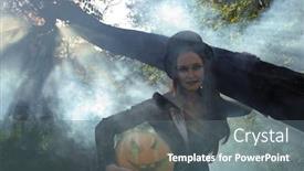  Presentation with vampire - Beautiful presentation featuring halloween concept sexy lady vampire with pumpkin in forest backdrop and a gray colored foreground
