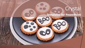  Presentation with cookie - PPT layouts featuring halloween cookie background and a coral colored foreground