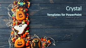  Presentation with sweets - Presentation consisting of halloween cookies and jelly sweets background and a tawny brown colored foreground