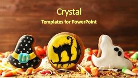  Presentation with sweets - Presentation design having halloween cookies and jelly sweets background and a tawny brown colored foreground