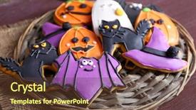  Presentation with halloween candy - Amazing presentation design having halloween cookies on wattled plate backdrop and a tawny brown colored foreground