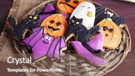  Presentation with halloween candy - Presentation design consisting of halloween cookies on wattled plate background and a  colored foreground