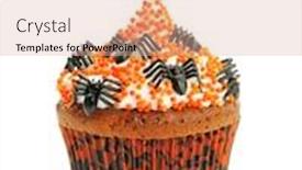  Presentation with cupcake - Amazing PPT theme having halloween cupcake with whipped cream and decoration isolated on white backdrop and a coral colored foreground