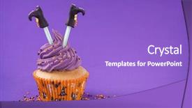  Presentation with cupcake - Cool new PPT layouts with halloween cupcake with witch legs backdrop and a light blue colored foreground