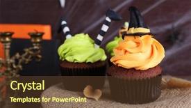  Presentation with cupcakes - Colorful presentation theme enhanced with halloween cupcakes and decoration on table backdrop and a tawny brown colored foreground