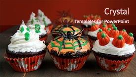  Presentation with ghost - Cool new presentation design with halloween cupcakes with ghost spider backdrop and a tawny brown colored foreground