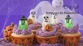  Presentation with ghosts - Presentation theme enhanced with halloween cupcakes with witches and ghosts background and a light blue colored foreground