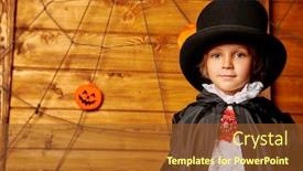  Presentation with wizard - Presentation design having halloween-cute-little-boy-dressed background and a tawny brown colored foreground