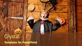  Presentation with carnival - Amazing PPT theme having halloween-cute-little-boy backdrop and a tawny brown colored foreground