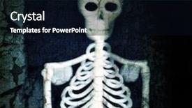  Presentation with skeleton - PPT theme consisting of halloween decoration skeleton on a weathered background toned with a retro vintage instagram filter app or action background and a black colored foreground